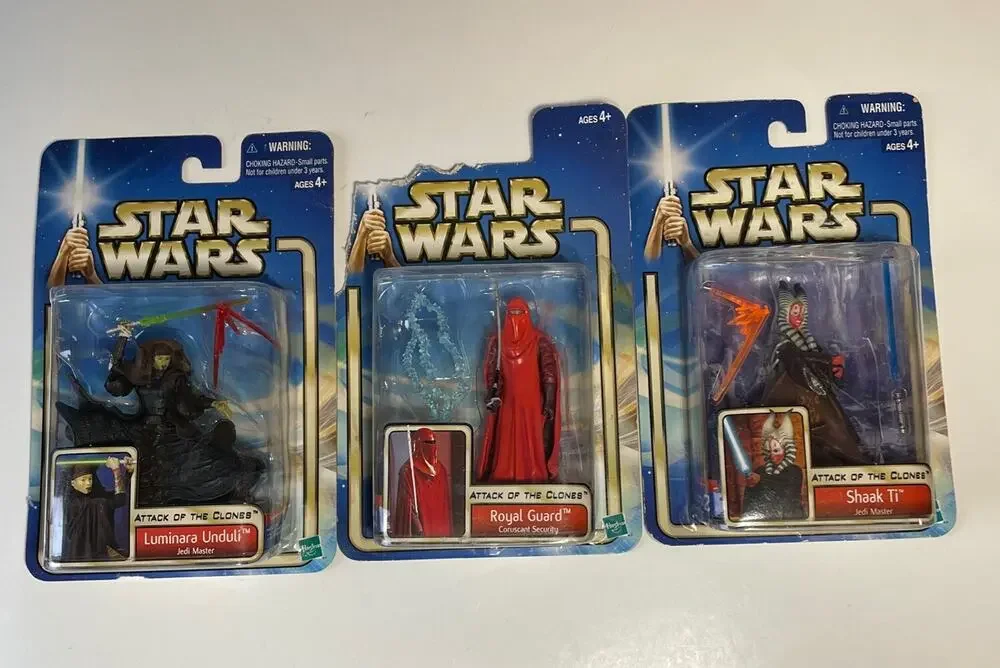 (3) Star Wars Attack of the Clones-Royal Guard-Shaak Ti-Luminara Unduli NIB 2002